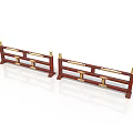 Traditional Red Wooden Railings With Golden Decorative Elements And Parallel Structure