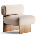Modern Contemporary Single Sofa in Beige Velvet with Curved Backrest and Wooden Legs