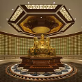 Sacred Buddhist Temple Interior With Golden Buddha Statue And Ornate Ceiling Design