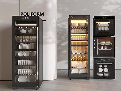 Poliform Black Kitchen Appliances With Layered Shelves Tableware Storage And Lighting 3d model