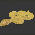 Shiny Golden Reptile Snake with Scaled Skin Coiled on Dark Reflective Surface