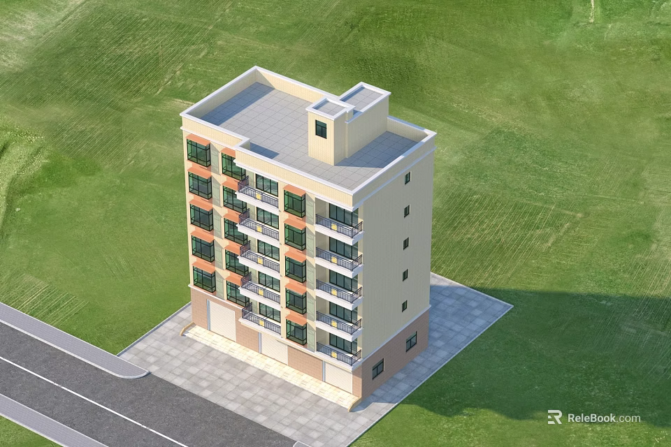 Detached Villa With Multiple Floors Balconies Light Exterior And Green Lawn Surroundings 3d model 
