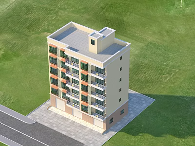 Detached Villa With Multiple Floors Balconies Light Exterior And Green Lawn Surroundings 3d model