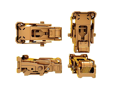 Detailed Golden Metal Mechanical Components Displaying Structural Details In Multiple Angles 3d model