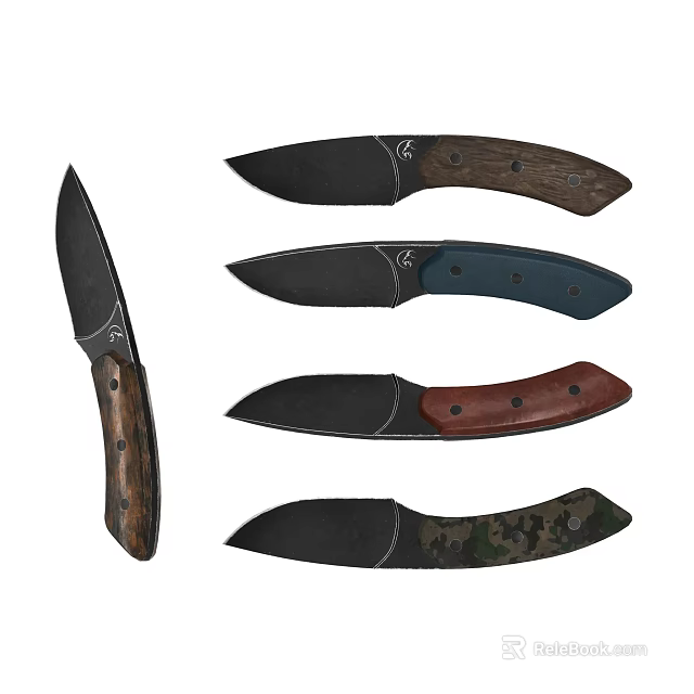 Kitchen Knife Set With Wooden Blue Brown And Camouflage Handle Designs For Home Use 3d model 