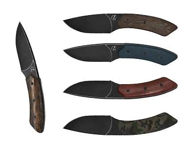 Kitchen Knife Set With Wooden Blue Brown And Camouflage Handle Designs For Home Use 3d model