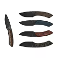 Kitchen Knife Set With Wooden Blue Brown And Camouflage Handle Designs For Home Use