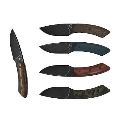 Kitchen Knife Set With Wooden Blue Brown And Camouflage Handle Designs For Home Use 3d model