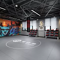 Modern Gym Interior Featuring Fitness Equipment Red Exercise Balls And Yellow Floor Lines Design