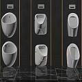 White Modern Urinals With Different Designs Mounted On Dark Wall And Shiny Floor