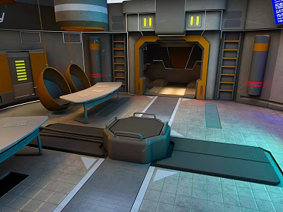 Cartoon Sci-Fi Space Capsule Interior With Futuristic Control Panels And Glowing Lights 3d model