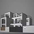 Stylish Modern Detached Villa With White Exterior Glass Railings And Balconies
