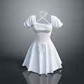 Elegant White Dress With Puffed Sleeves Square Neckline Cinched Waist And A line Skirt Design