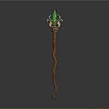 Unique Curved Wooden Chandelier With Green Gemstone And Ornate Decorative Top