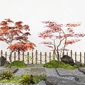 Red Maple Tree Landscaping Plants Bluestone Ting Step Garden Tree Fence Moss Fresh Terrain 3d model