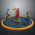 Fantasy Characters and Creatures on Circular Platform With Various Weapons and Outfits 3d model