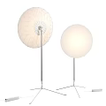 Netted And Smooth White Spherical Floor Lamps With Silver Pole And Three Pronged Base