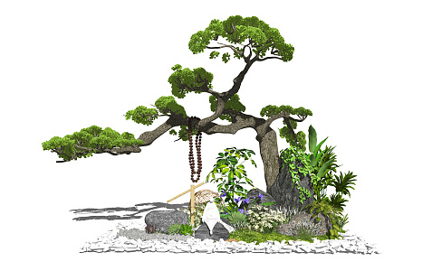 New Chinese style landscape sketch landscape sketch stone pine plant waterscape 3d model