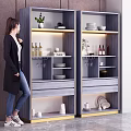 Modern Light Gray Wine Cabinet With Shelves for Wine Bottles Cups Dishes and Decor