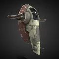 Scifi Vehicle 3D Model With Weathered Beige Red Exterior Round Cockpit And Wing Like Structures