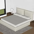 Modern Double Bed With Upholstered Headboard White Mattress Nightstand Table Lamp And Window Rug
