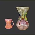 Glass Coffee Pot With Yellow Decorative Band And Small Cup For Daily Use