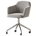 Gray Fabric Office Chair With Armrests Metal Base And Swivel Rolling Wheels