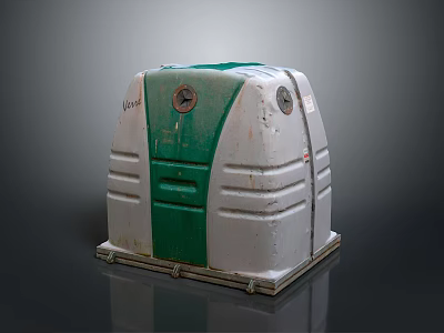 Green And Gray Box Shaped Industrial Equipment With Metal Base And Circular Top Components 3d model