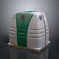 Green And Gray Box Shaped Industrial Equipment With Metal Base And Circular Top Components
