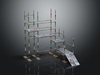 Sturdy Industrial Scaffolding Structure With Metal Frames Multiple Platforms And Support Legs 3d model