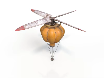 Vintage Space Exploration Aircraft Featuring Pumpkin Shaped Balloon And Propeller Design 3d model