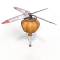 Vintage Space Exploration Aircraft Featuring Pumpkin Shaped Balloon And Propeller Design