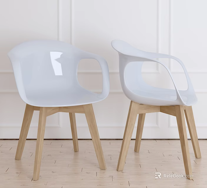 Modern White Leisure Chairs With Curved Armrests And Light Wooden Legs Design 3d model 