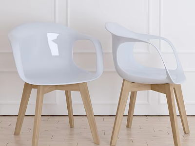 Modern White Leisure Chairs With Curved Armrests And Light Wooden Legs Design 3d model