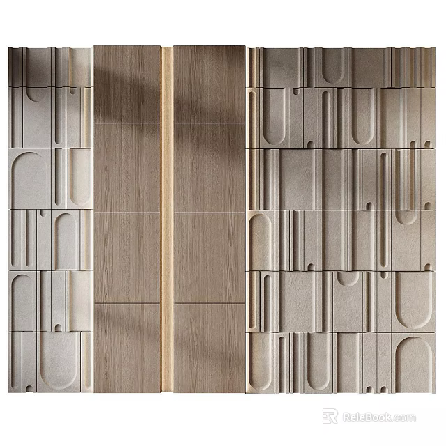 Sleek Modern Sofa Accent Wall With 3D Geometric Wood Panels 3d model 