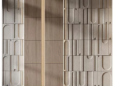 Sleek Modern Sofa Accent Wall With 3D Geometric Wood Panels 3d model