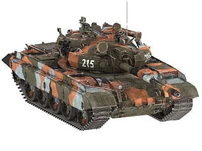 Military Tank With Camouflage Paint Number 215 Turret Equipment And Tracks Design 3d model
