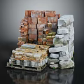 Constructed Stacked Red Bricks And Gray Stone Blocks Architectural Structure With Textured Surfaces