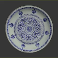 Plant Themed Decorative Pattern On Blue And White Ceramic Plate With Intricate Design