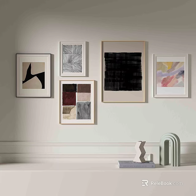 Multiple Framed Abstract Paintings With Various Styles For Modern Interior Decor 3d model 