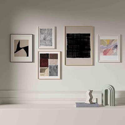 Multiple Framed Abstract Paintings With Various Styles For Modern Interior Decor 3d model