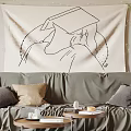 Modern Cozy Living Dining Room Interior With Sofa Fireplace Tapestry Coffee Table And Rug