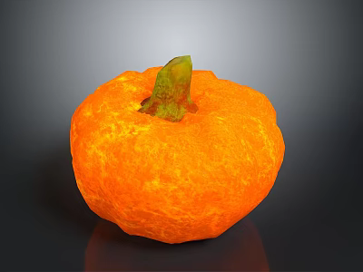 Orange Pumpkin Plant With Green Stem And Textured Surface On Dark Background 3d model
