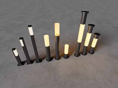 Modern Outdoor Lights With Different Sizes Black Base And White Luminous Parts 3d model
