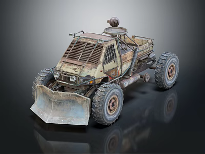 Rugged Off Road Vehicle With Large Tires Front Plow And Industrial Design 3d model