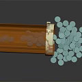 Open Orange Pill Bottle With Light Blue Pills Spilled On Dark Surface 3d model