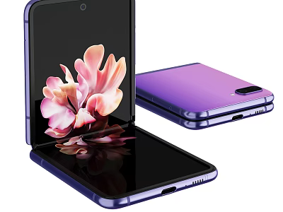 Foldable Smartphone With Purple Finish And Flower Pattern On Dual Screens 3d model