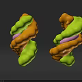 Organizational System 3D Model With Yellow Green And Pink Spiral Structures