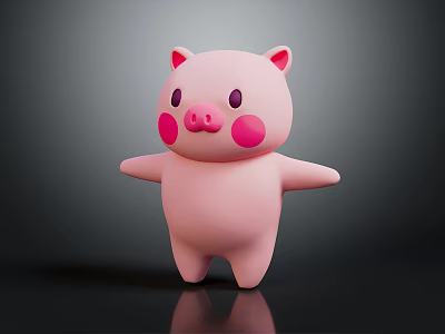 Cute Pink Pig Doll With Open Arms And Pink Cheek Circles On Dark Background 3d model