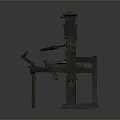 Ancient Wooden Printing Press Equipment With Mechanical Lever And Platform